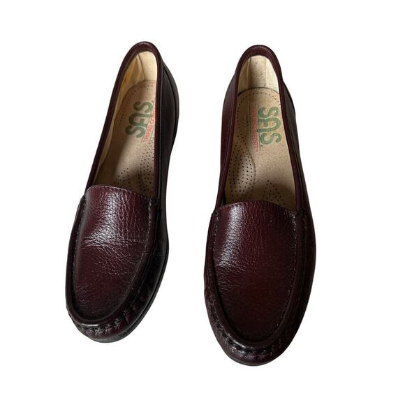 SAS Size 6.5 Vintage Red Wine Simplify Leather Slip On Loafer Tripad Comfort - Picture 2 of 9